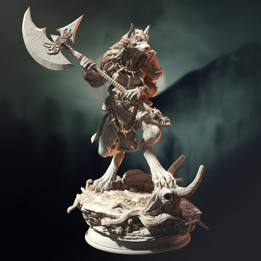 Werewolf Female Barbarian Druid Axe Warrior Miniature 32mm Scale - Werewolf Barbarian by DM Stash