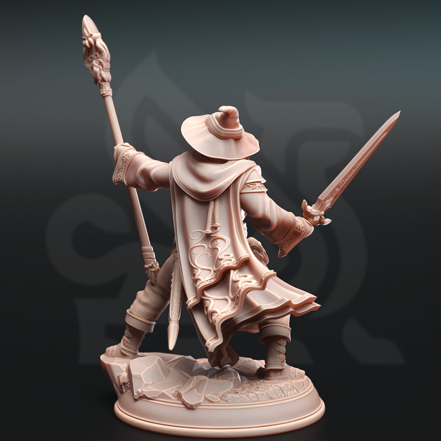Battlemage Spellcaster Sorcerer Sword Staff 32mm Scale - Wizard of Guidance by DM Stash