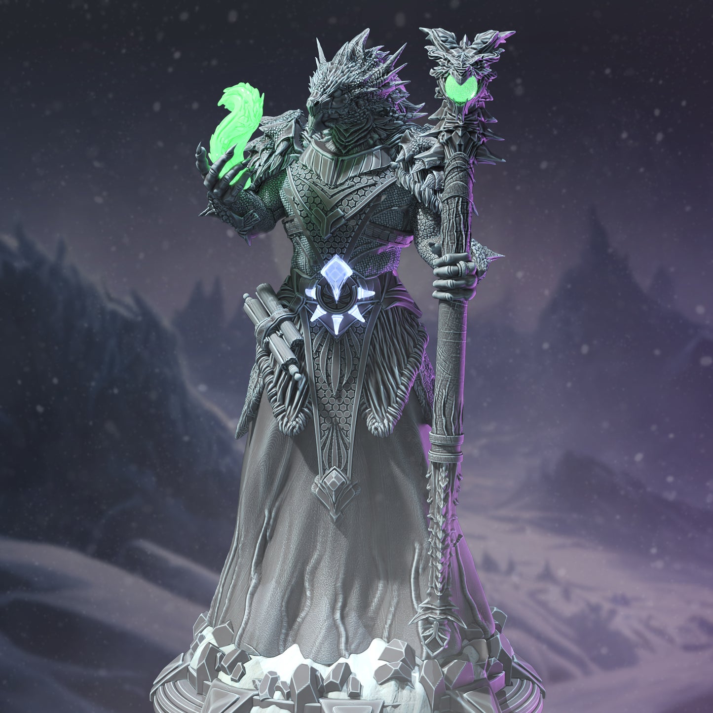Draconic Wizard Dragon Staff Necromancer Mage 32mm Scale - Dragonborn Wild Sorcerer by DM Stash
