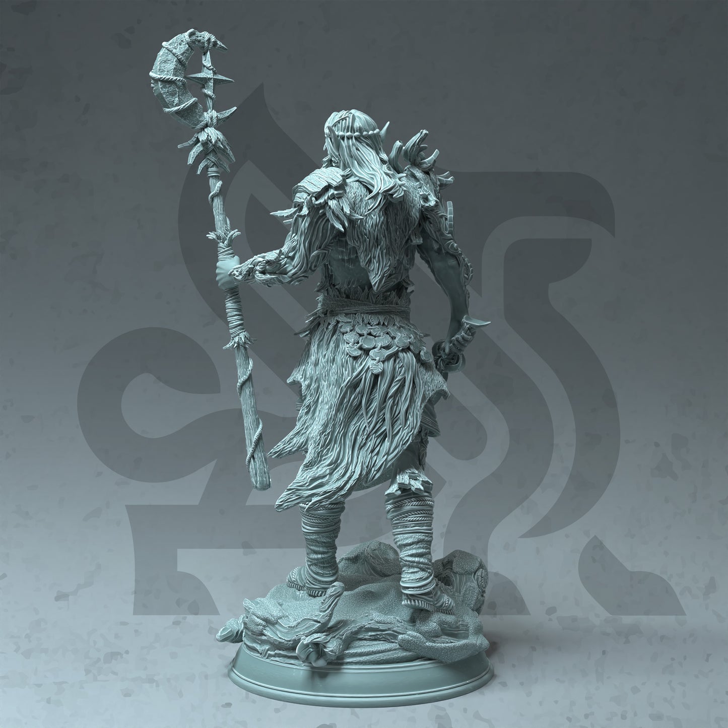 Elven Icy Nomad Elder Battlemage Sword Staff 32mm Scale - Bark Skin Druid by DM Stash