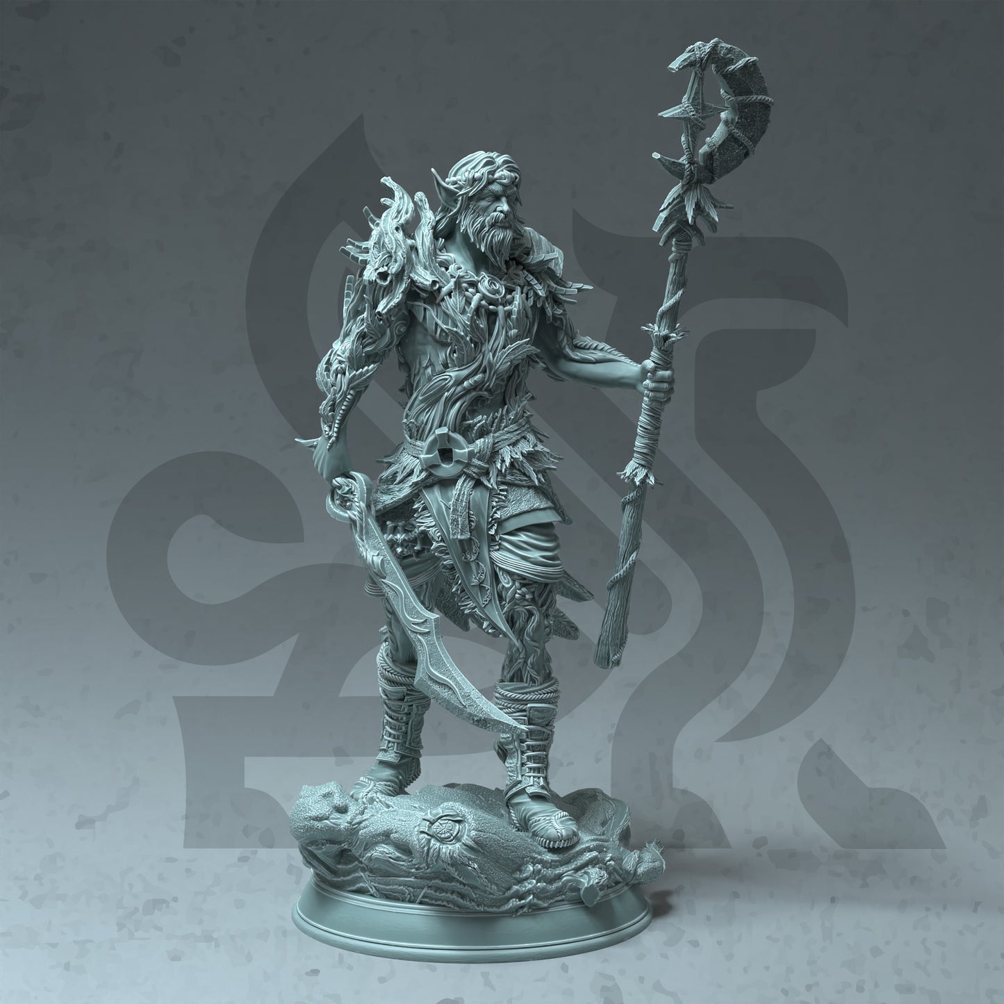 Elven Icy Nomad Elder Battlemage Sword Staff 32mm Scale - Bark Skin Druid by DM Stash