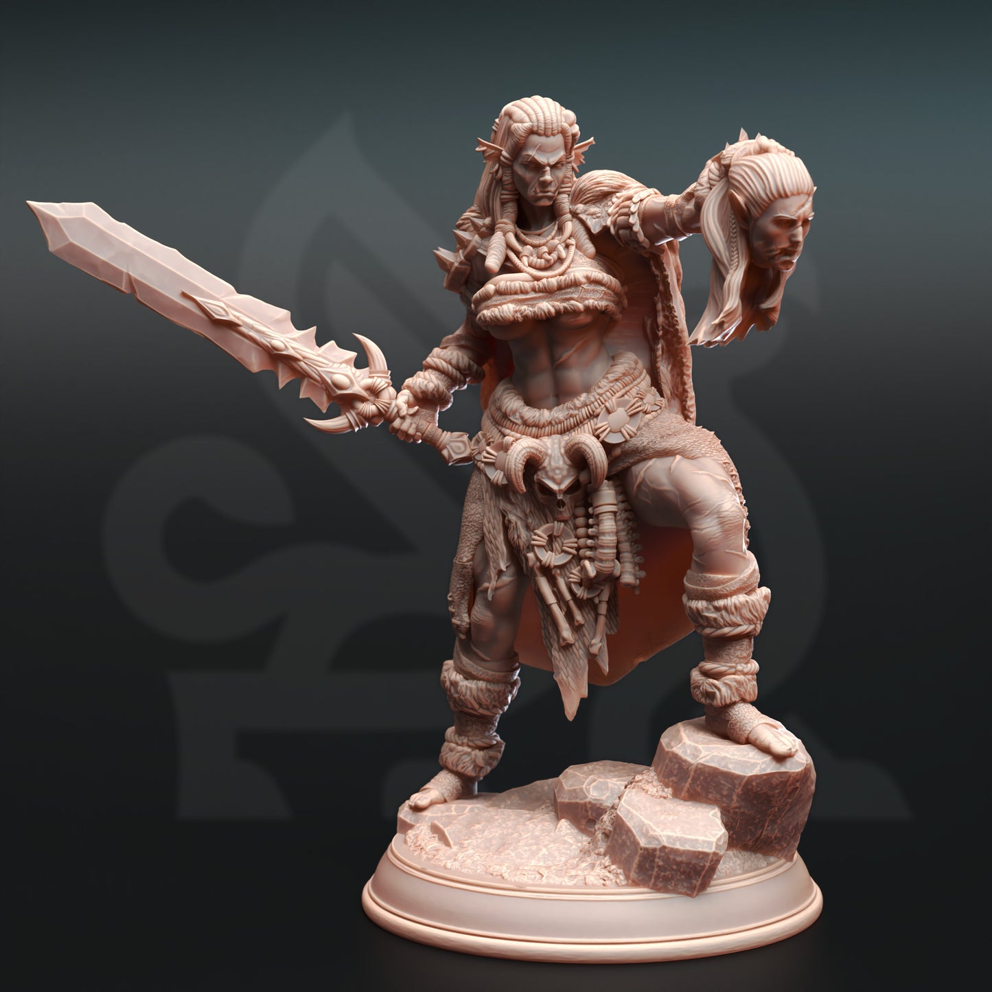 Orc Female Fighter Villain Boss Enemy 32mm Scale - Hobgoblin Barbarian Queen by DM Stash