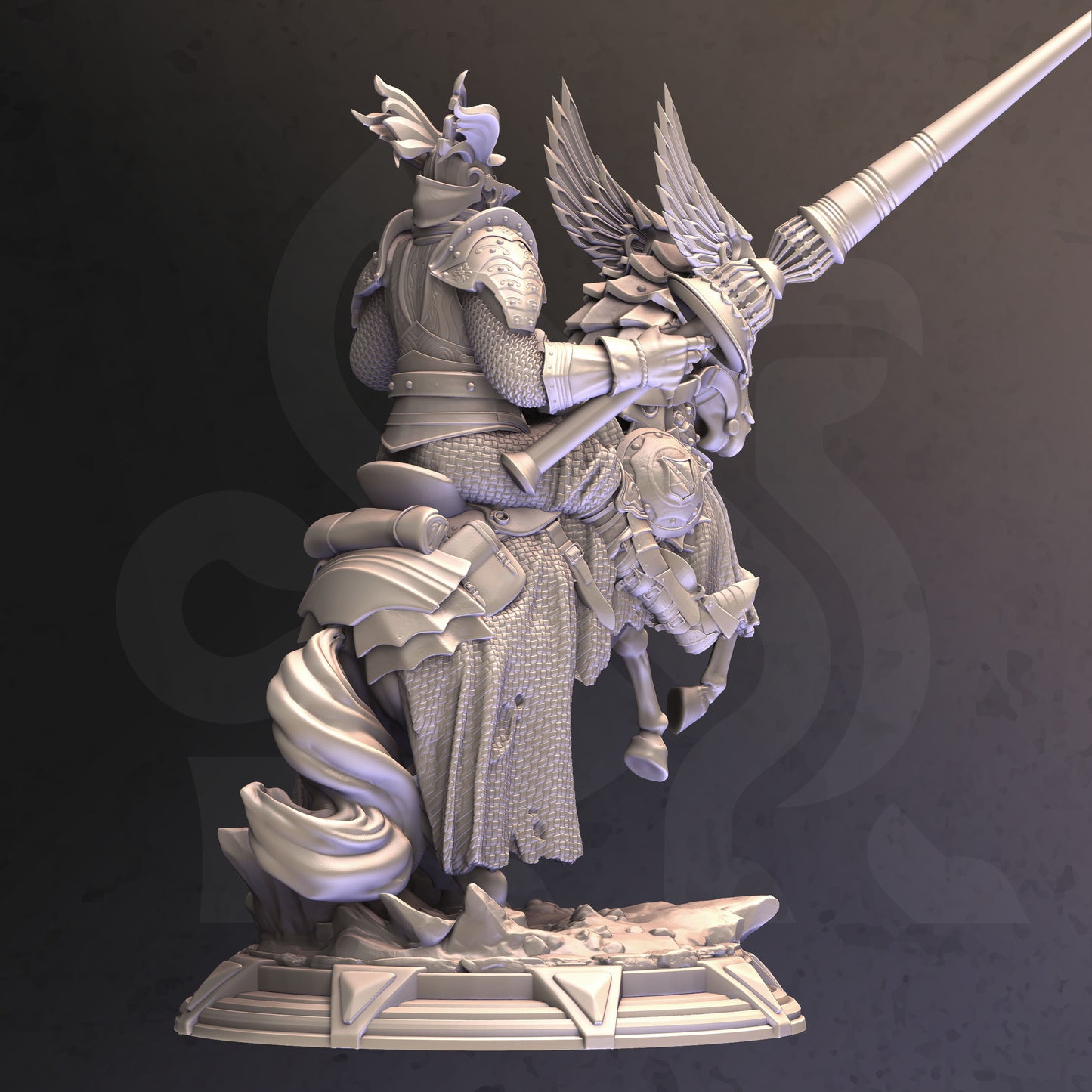 Mounted Knight Lance Cavalry Warrior Horse 32mm Scale - Gothic Knight by DM Stash
