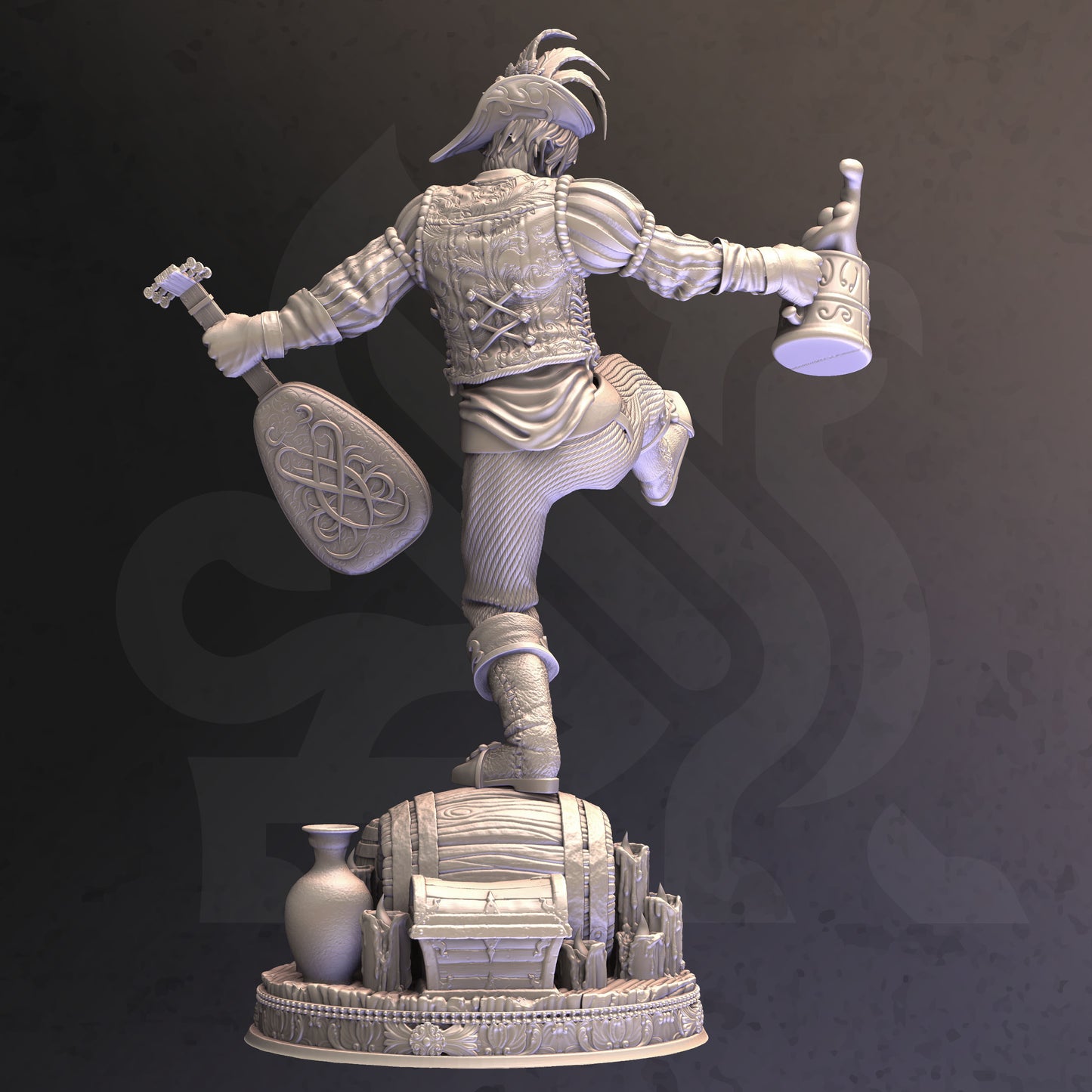 Elf Lute Bard Tavern Musician Miniature 32mm Scale - Extravagant Half-Elf Bard by DM Stash