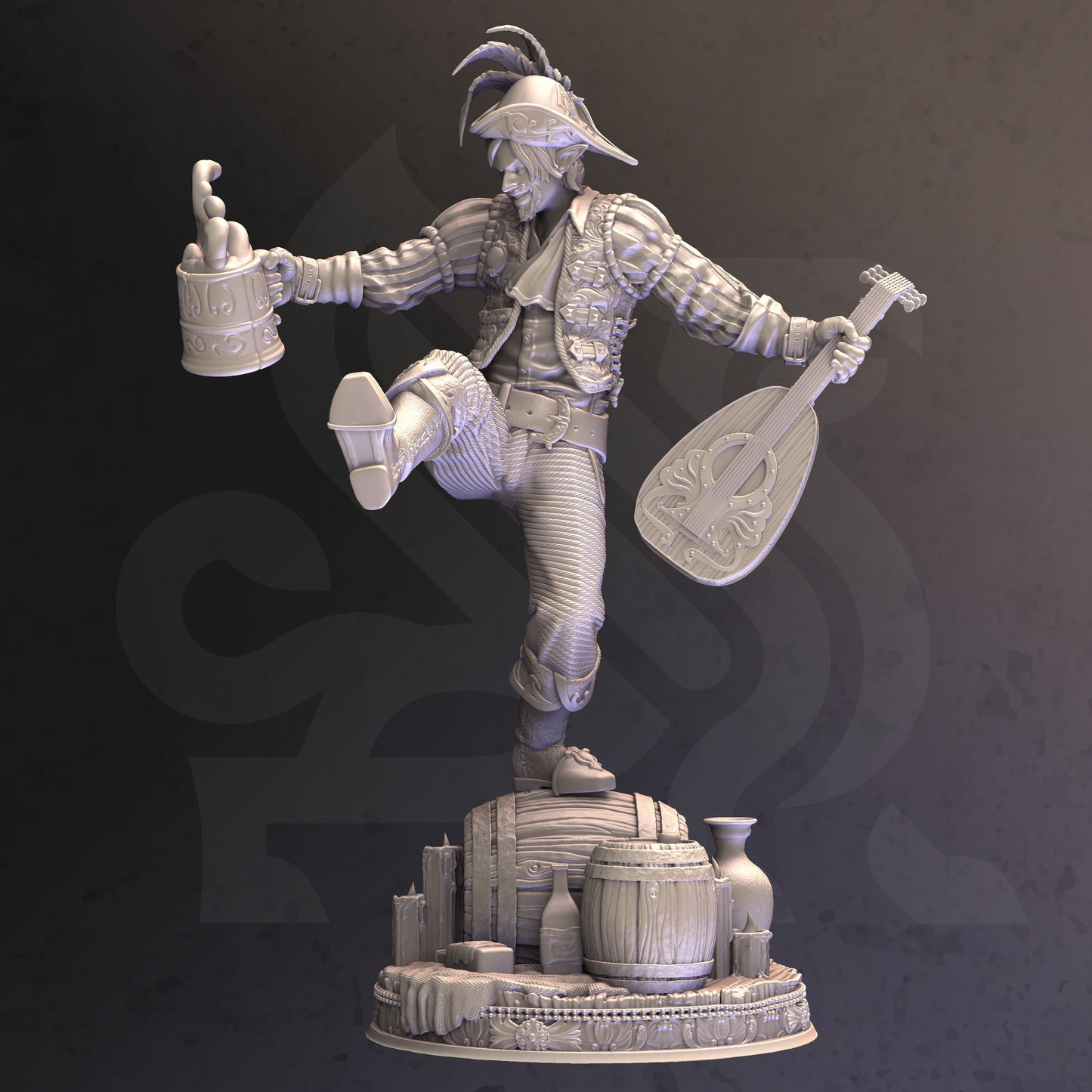 Elf Lute Bard Tavern Musician Miniature 32mm Scale - Extravagant Half-Elf Bard by DM Stash