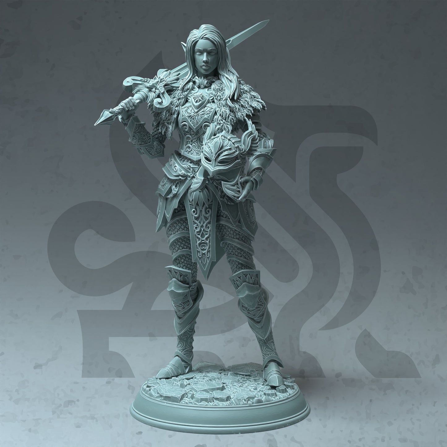 High Elf Female Warrior Longsword Drow 32mm Scale - Fey Elf Paladin by DM Stash