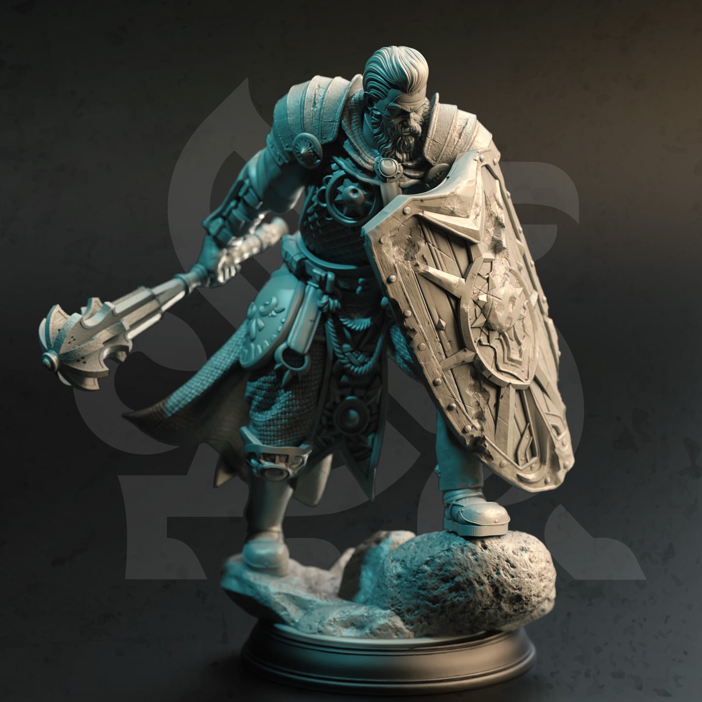 Paladin Warrior Male Female Club Shield 32mm Scale - Twin Sun Clerics by DM Stash