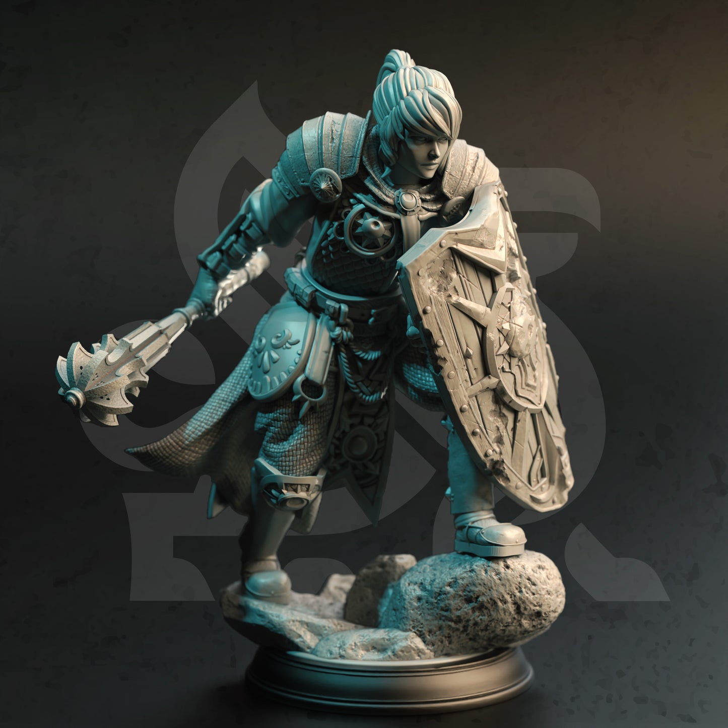 Paladin Warrior Male Female Club Shield 32mm Scale - Twin Sun Clerics by DM Stash