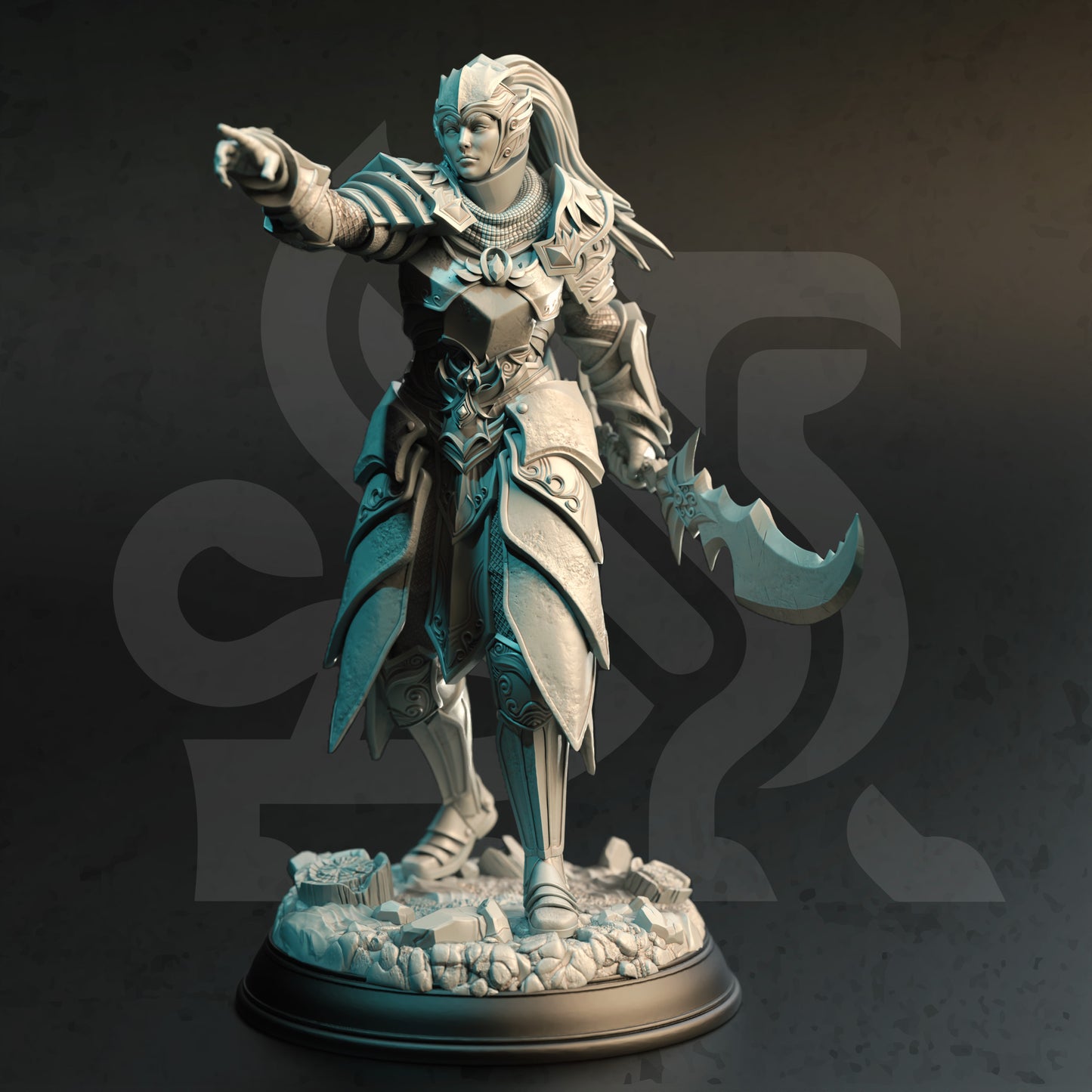 High Elf Female Warrior Swordsman Miniature 32mm Scale - Marshall Vanguard by DM Stash