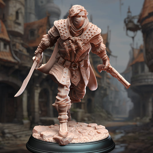 Rogue Warrior Human Scimitar Gun Fighter 32mm Scale - Bandit Boss by DM Stash