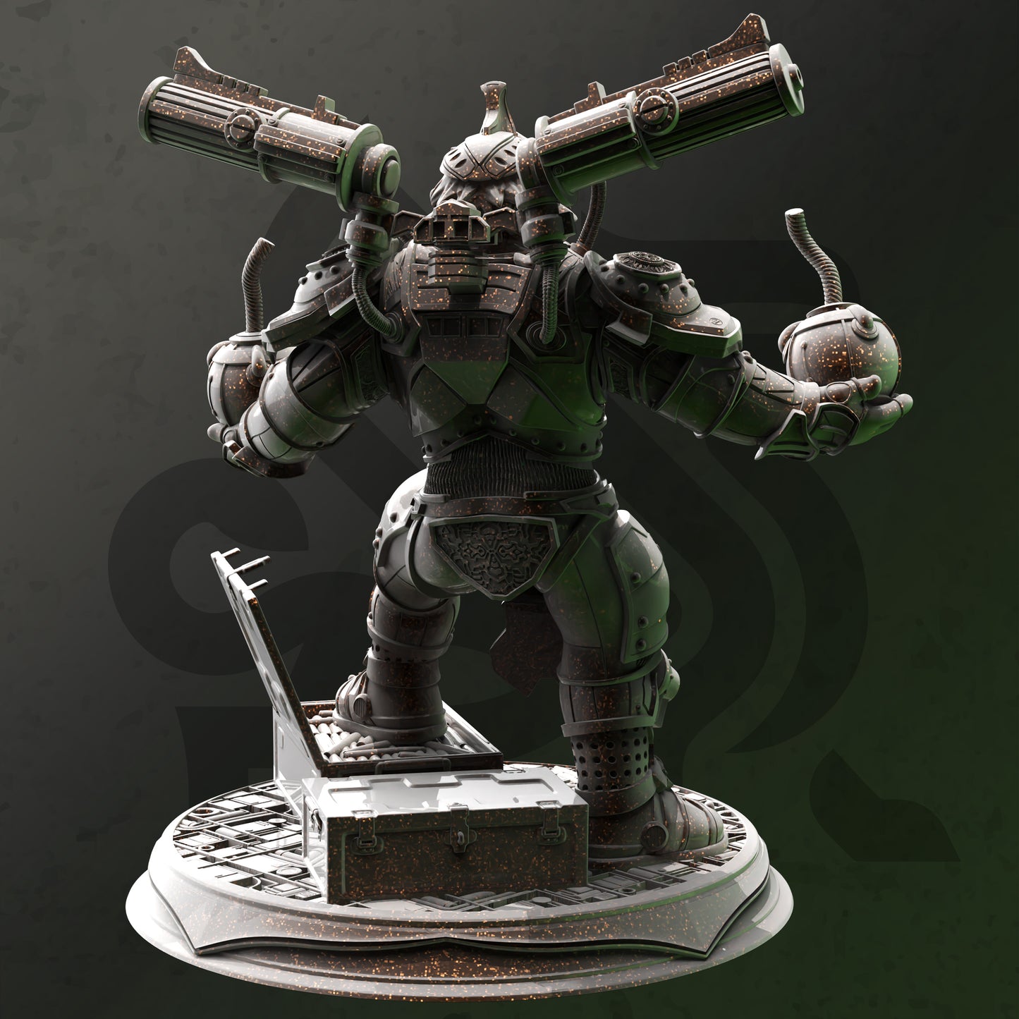 Dwarf Engineer Bomber Fantasy Gatling Gun Miniature 32mm - Dwarven Grenadier by DM Stash