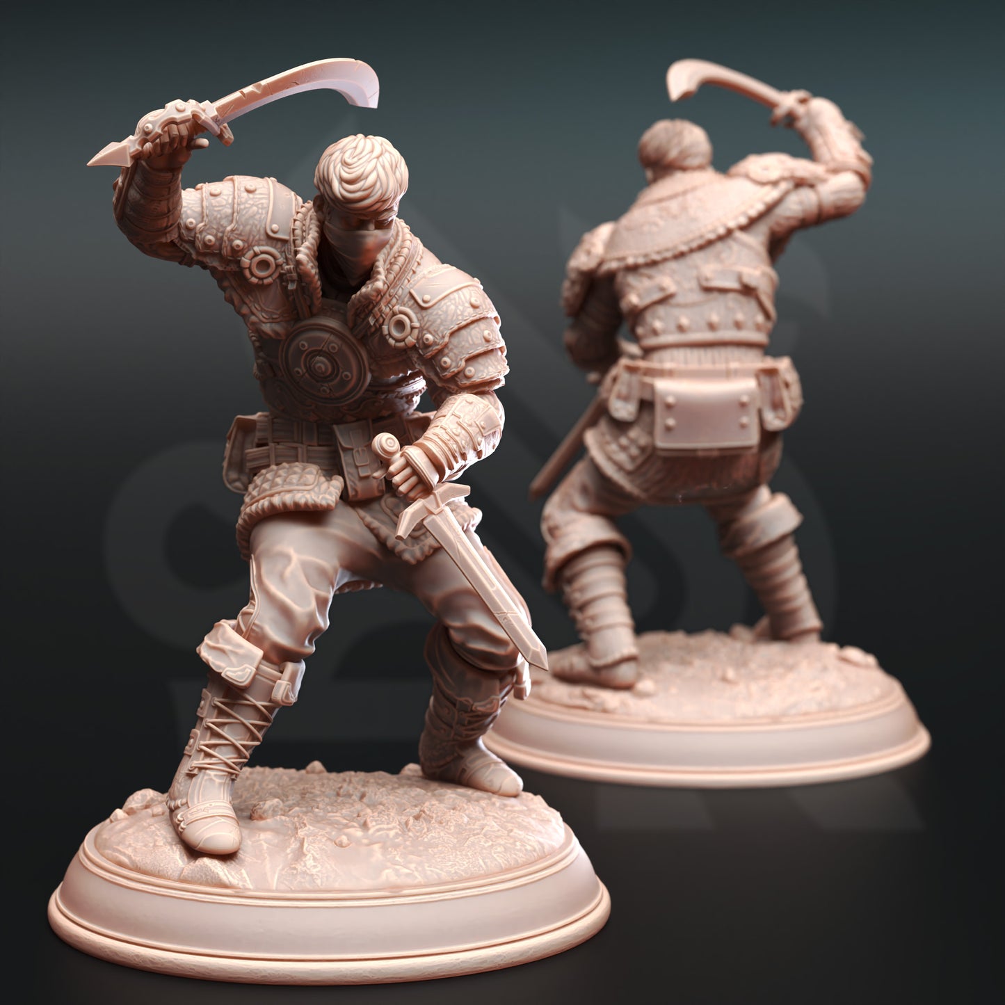 Rogue Trio Fighters Crossbow Sword Enemies 32mm Scale - Bandit Thugs by DM Stash