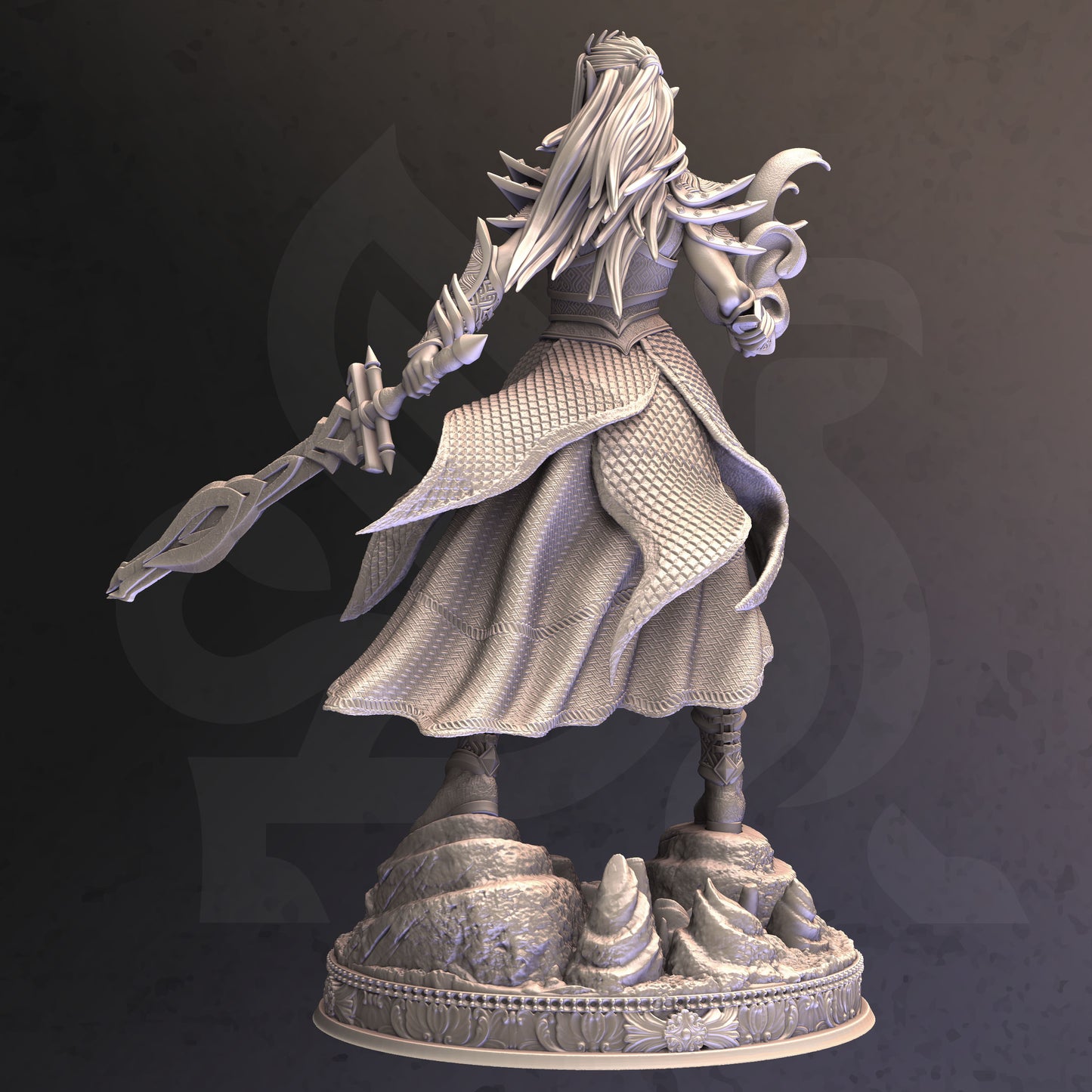 Dark Elf Female Battlemage Fire Genasi Miniature 32mm Scale - Hex Bladed Warlock by DM Stash