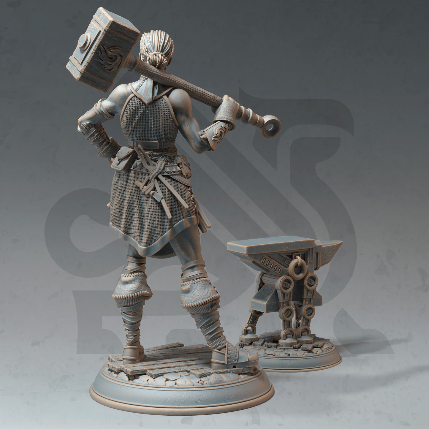 Blacksmith Female Machine Engineer Living Forge 4pcs 32mm Scale - Forge Adept Artificer by DM Stash
