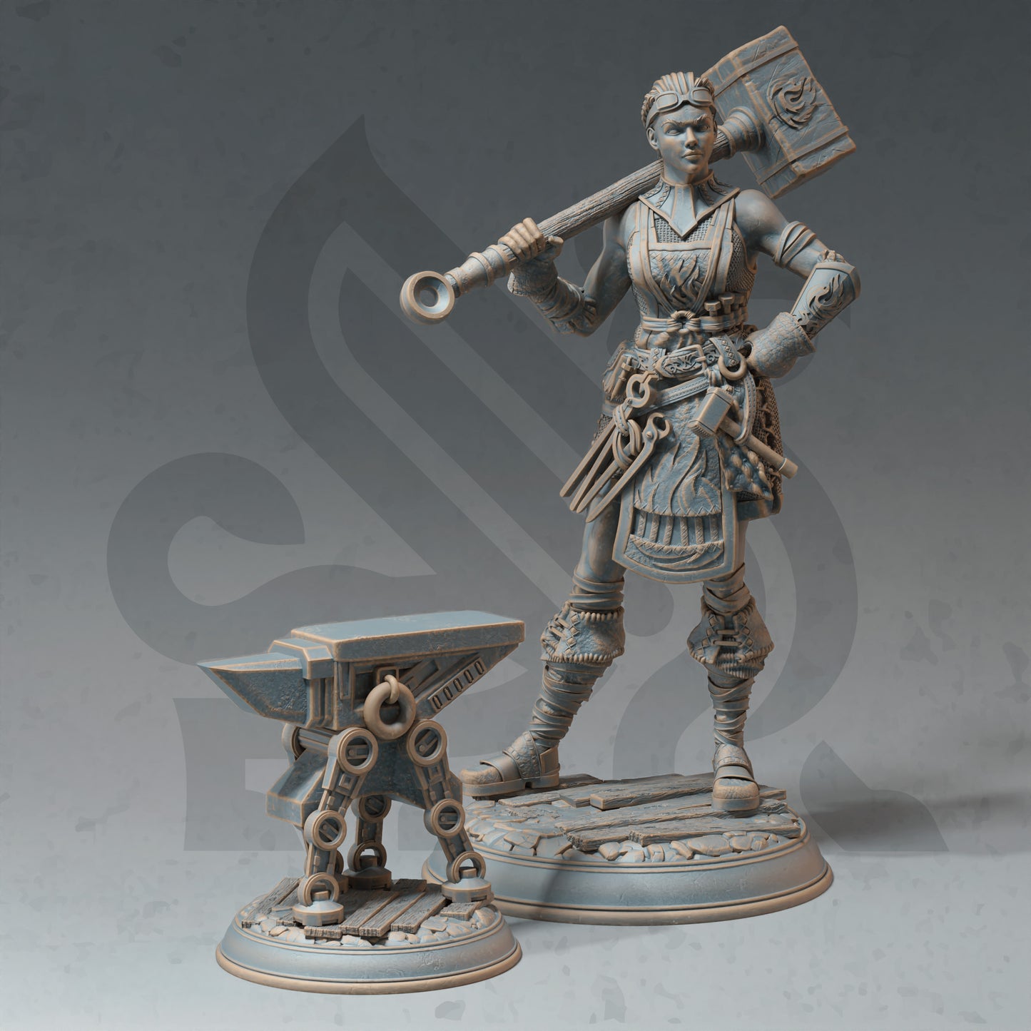Blacksmith Female Machine Engineer Living Forge 4pcs 32mm Scale - Forge Adept Artificer by DM Stash
