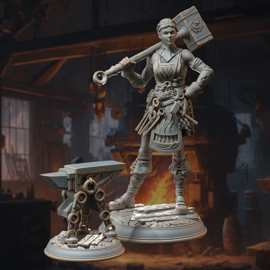 Blacksmith Female Machine Engineer Living Forge 4pcs 32mm Scale - Forge Adept Artificer by DM Stash