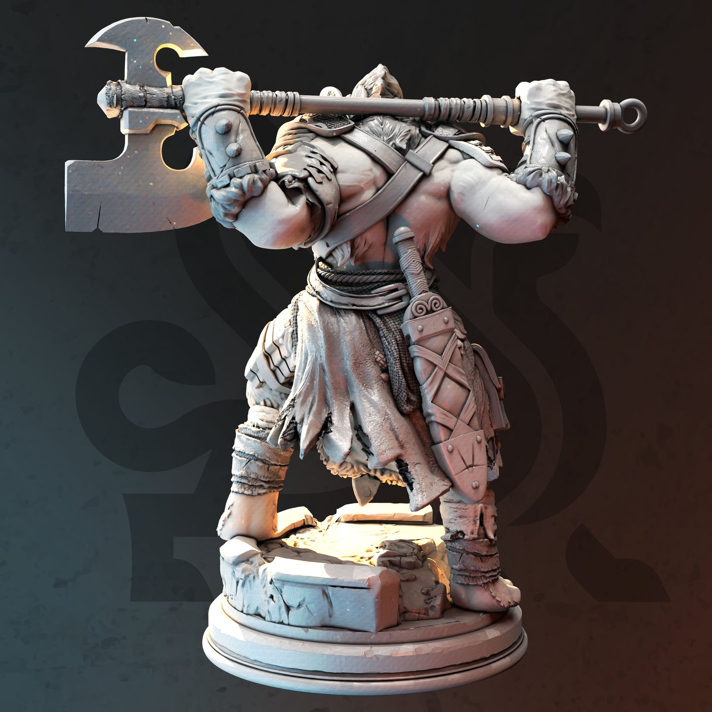 Lion Beastrace Barbarian Great Axe Warrior Miniature 32mm Scale - Lionfolk Barbarian by DM Stash