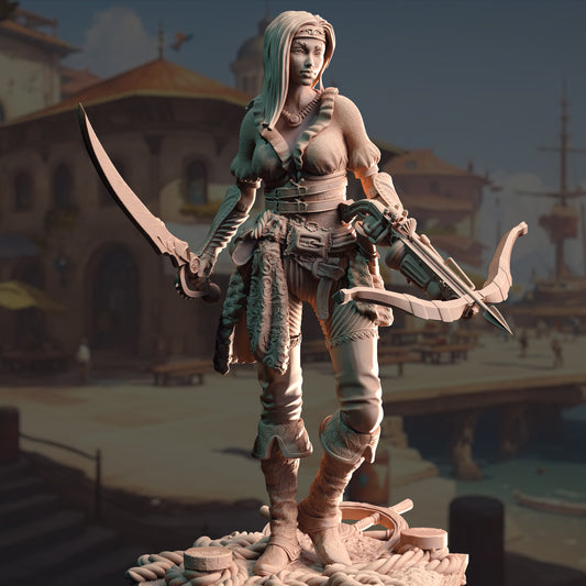Pirate Female Buccaneer Rogue Miniature 32mm Scale - Sea Elf Corsair by DM Stash