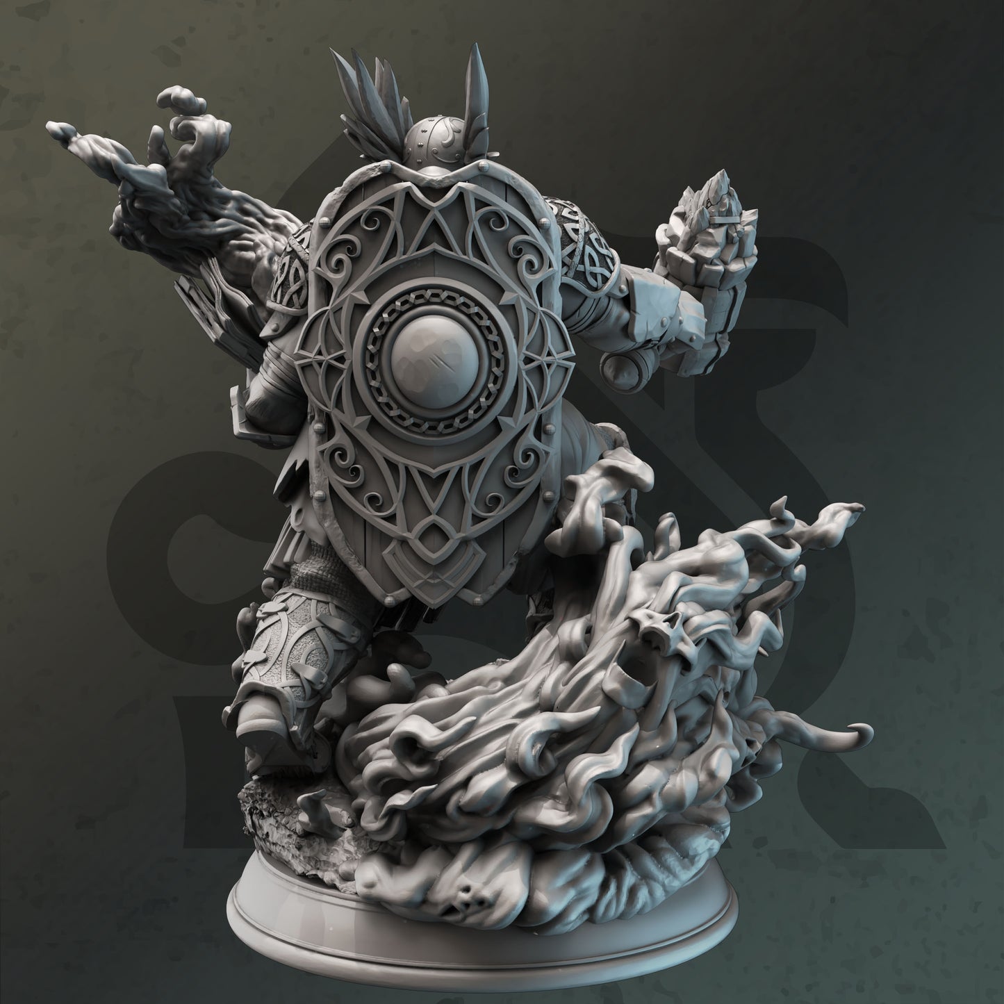 Fire Genasi Paladin Spellsword Warlock Knight Miniature 32mm Scale - Fiery Forge Cleric by DM Stash
