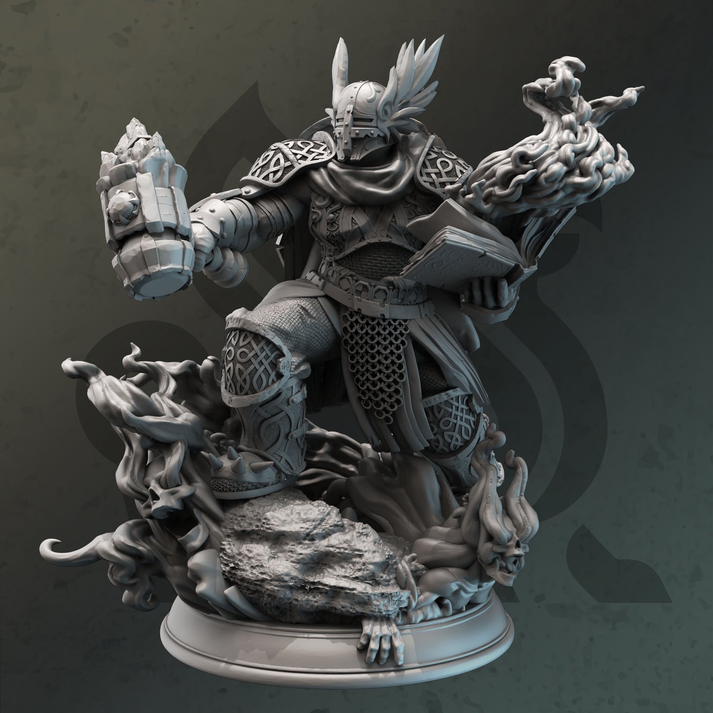 Fire Genasi Paladin Spellsword Warlock Knight Miniature 32mm Scale - Fiery Forge Cleric by DM Stash