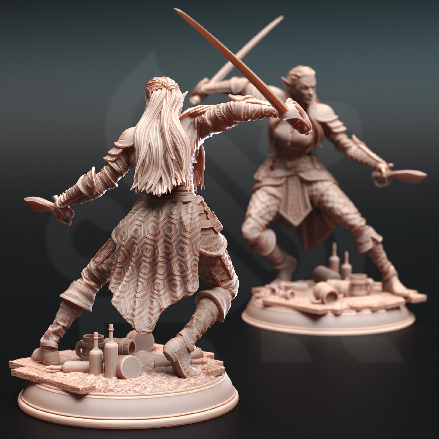 Elf Female Dual Sword Dagger Drow 32mm Scale - Water Genasi Rogue by DM Stash