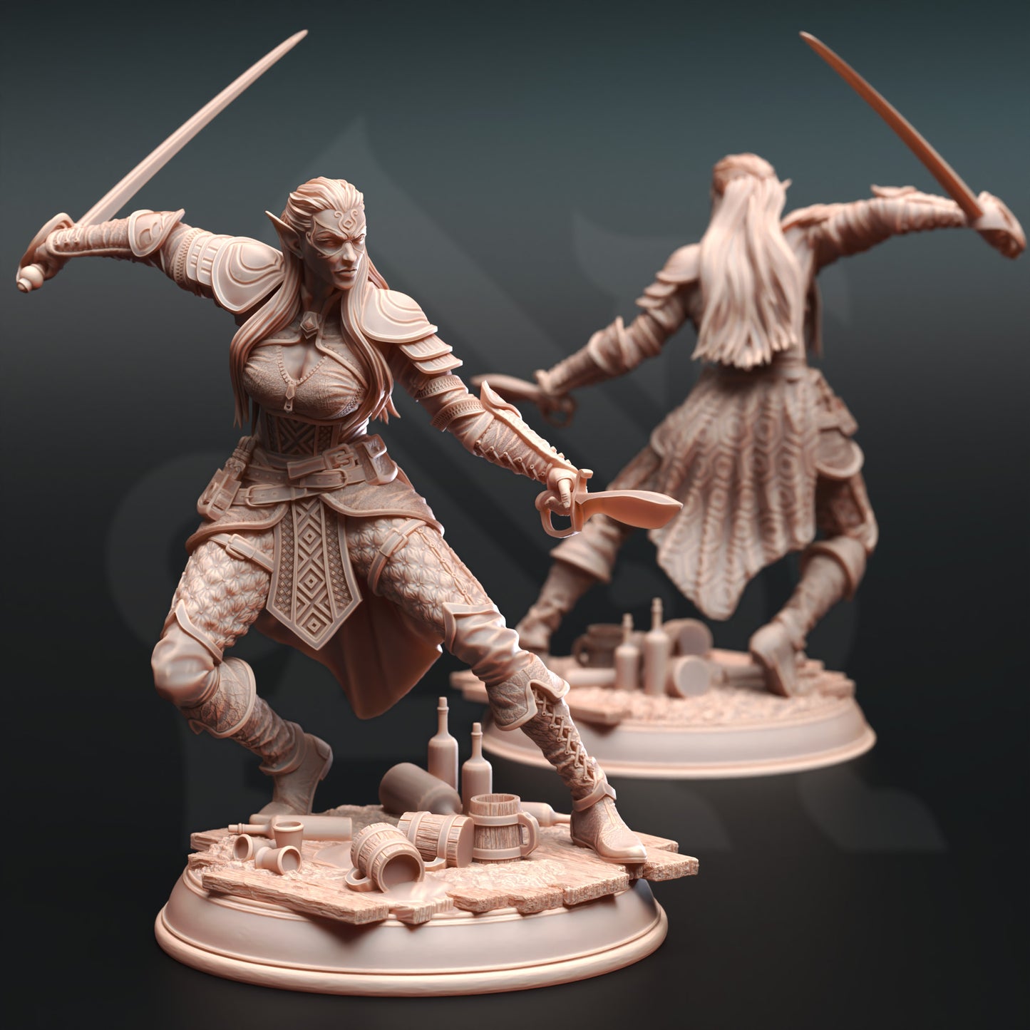 Elf Female Dual Sword Dagger Drow 32mm Scale - Water Genasi Rogue by DM Stash