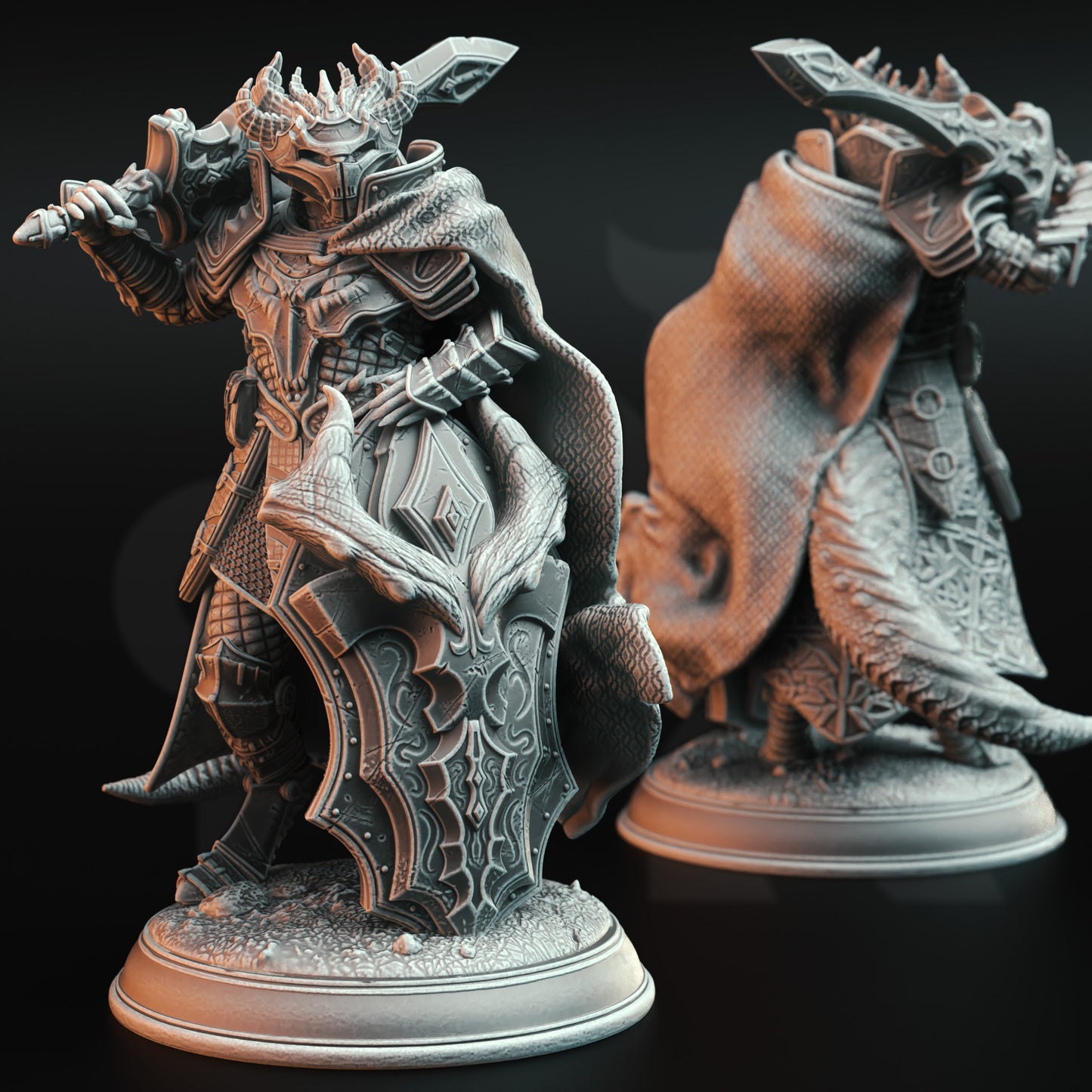 Draconic Warrior Soldier 3 Poses Sword Shield 32mm Scale - Dragonborn Commander by DM Stash