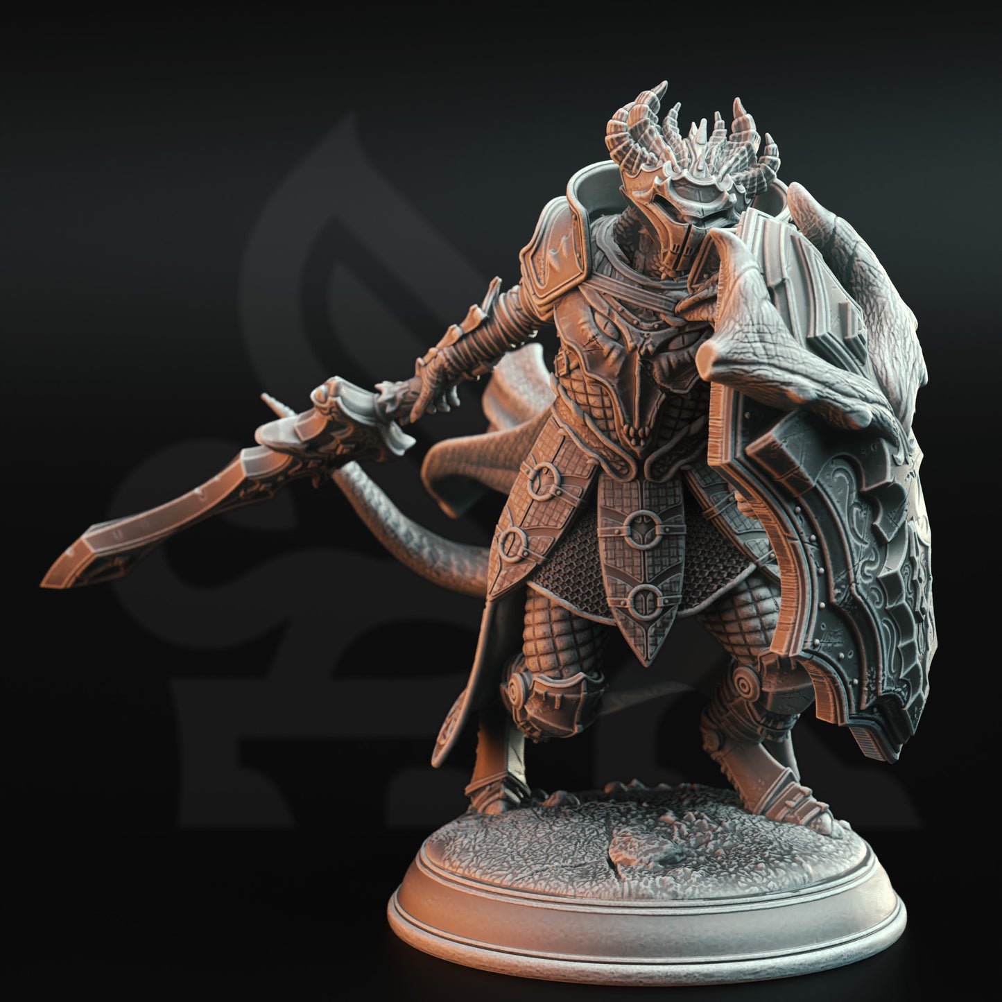 Draconic Warrior Soldier 3 Poses Sword Shield 32mm Scale - Dragonborn Commander by DM Stash