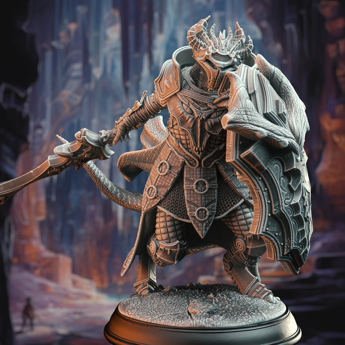 Draconic Warrior Soldier 3 Poses Sword Shield 32mm Scale - Dragonborn Commander by DM Stash
