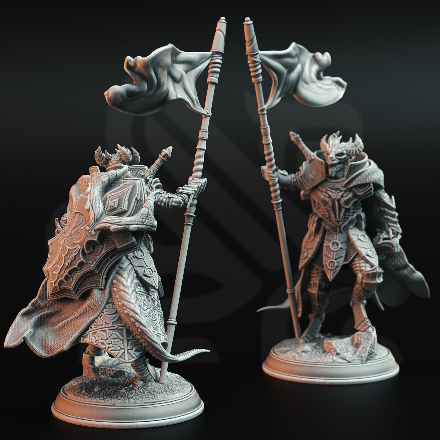 Draconic Warrior Soldier 3 Poses Sword Shield 32mm Scale - Dragonborn Commander by DM Stash