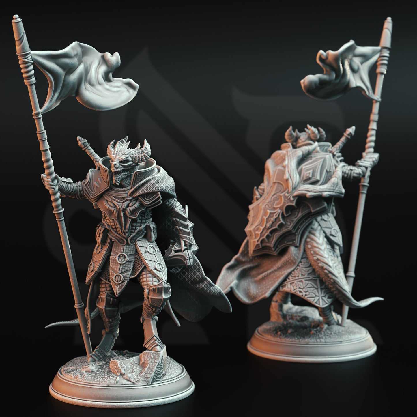 Draconic Warrior Soldier 3 Poses Sword Shield 32mm Scale - Dragonborn Commander by DM Stash