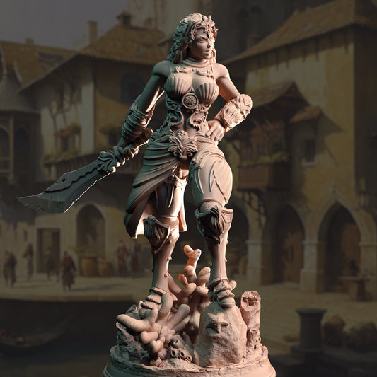 Elf Buccaneer Female Swordsman Miniature 32mm Scale - Triton Fighter by DM Stash