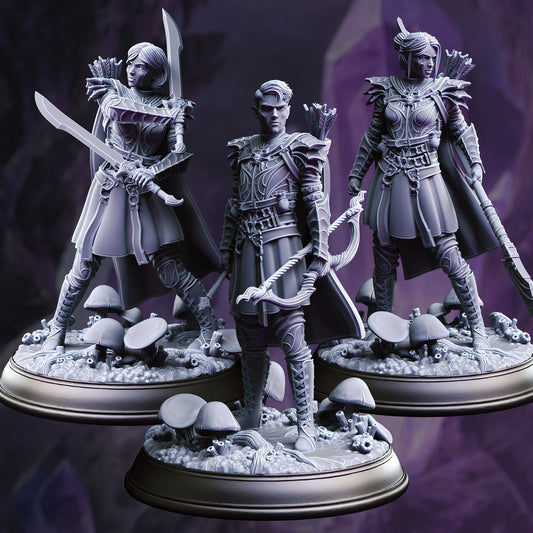 Elf Trio Archer Rogue Warrior 32mm Scale - Drow Soldiers by DM Stash