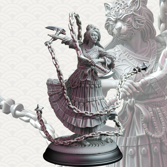 Samurai Elder Female Chain Warrior Villain Miniature 32mm - Samurai of the Cat by DM Stash
