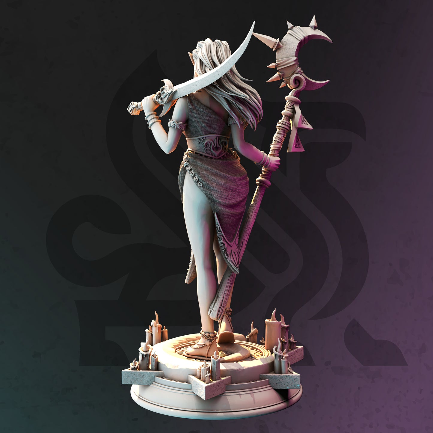 Dark Elf Female Lunar Witch Sorcerer Spellcaster 32mm Scale - Drow Moon Priestess by DM Stash