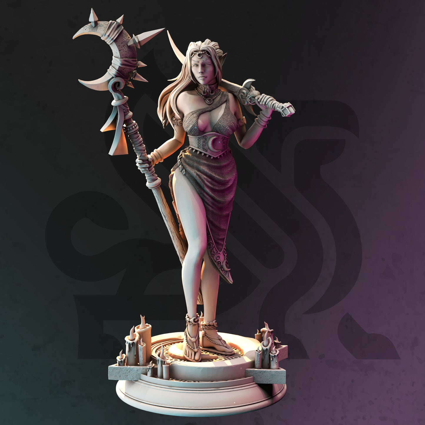 Dark Elf Female Lunar Witch Sorcerer Spellcaster 32mm Scale - Drow Moon Priestess by DM Stash