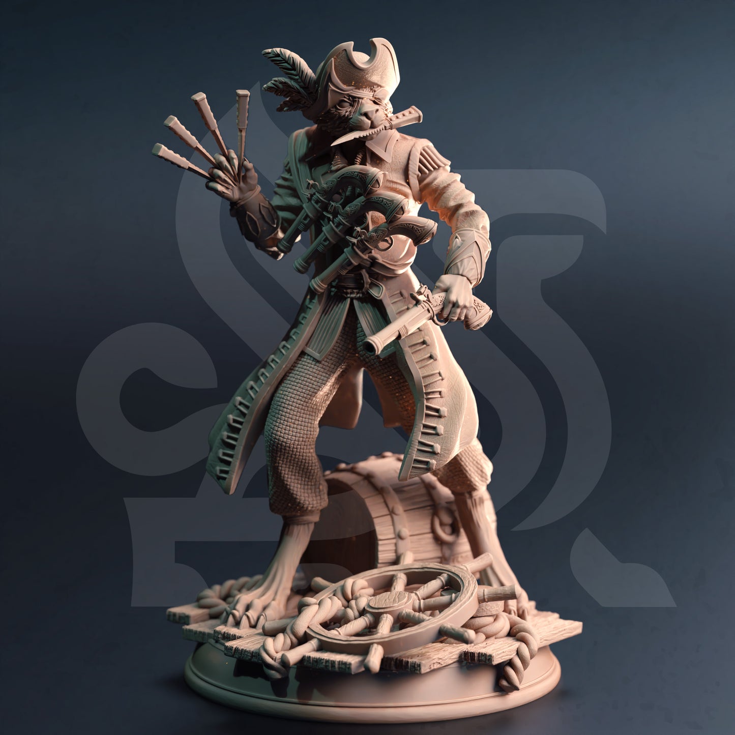 Tabaxi Rogue Pirate Bucaneer Miniature 32mm Scale - Catfolk Corsair by DM Stash