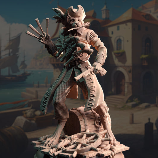 Tabaxi Rogue Pirate Bucaneer Miniature 32mm Scale - Catfolk Corsair by DM Stash