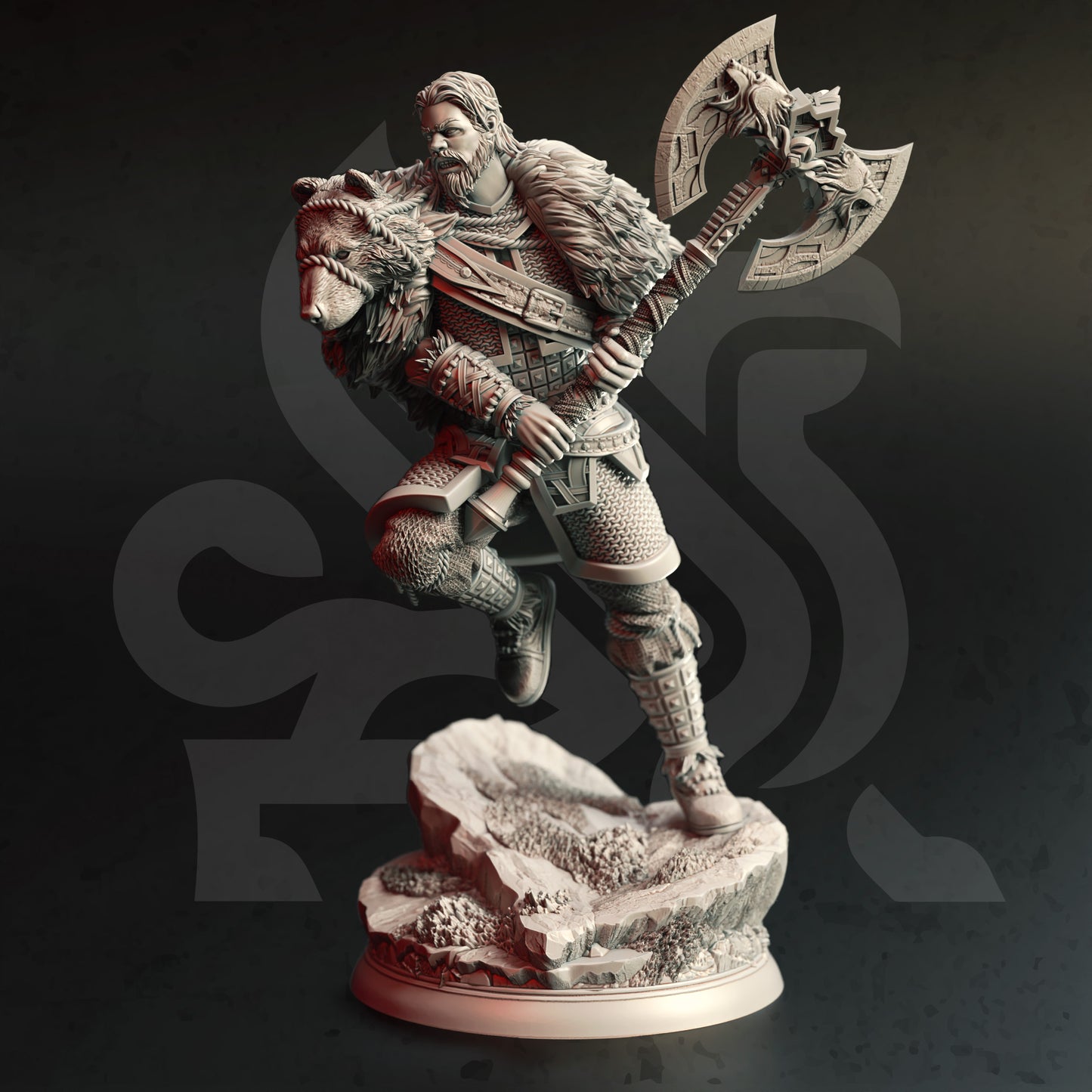 Nordic Great Axe Warrior Bear Villain 32mm Scale - Viking Barbarian King by DM Stash