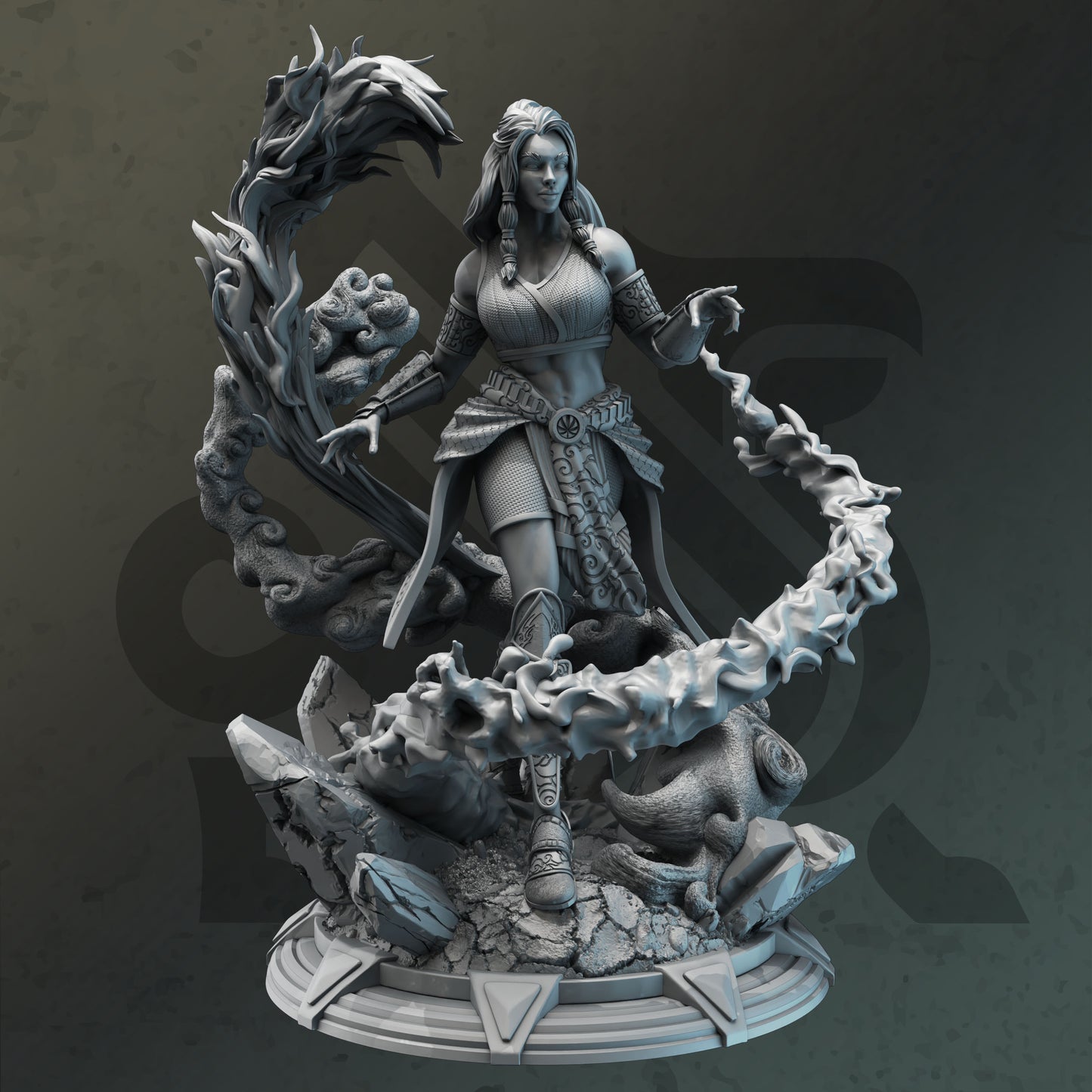 Elemental Female Genasi Monk Spellcaster Miniature 32mm Scale - Avatar of Maethromin by DM Stash