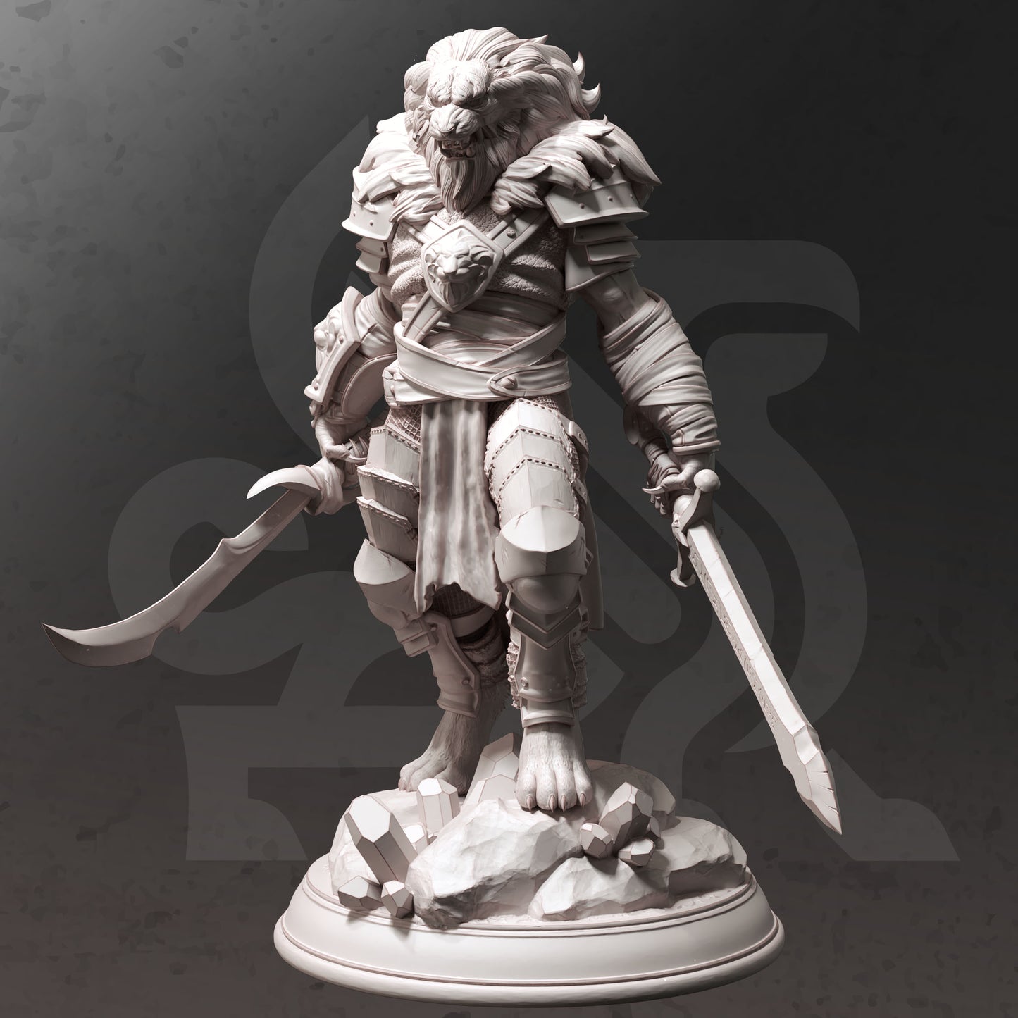 Lion Beastrace Sword Warrior Barbarian Miniature 32mm Scale - Lionfolk Bloodhunter by DM Stash