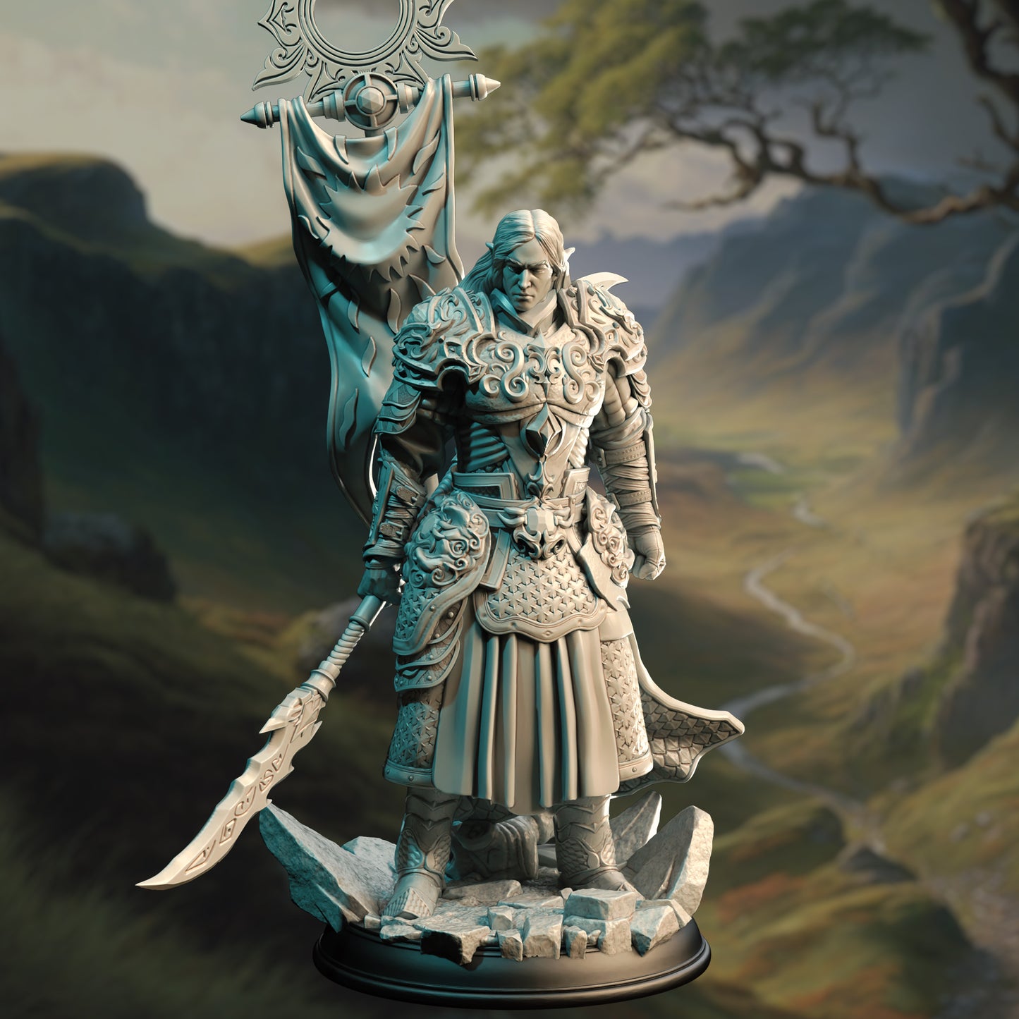 Royal Guard Elf Polearm Warrior 32mm Scale - Elven Eldritch Knight by DM Stash