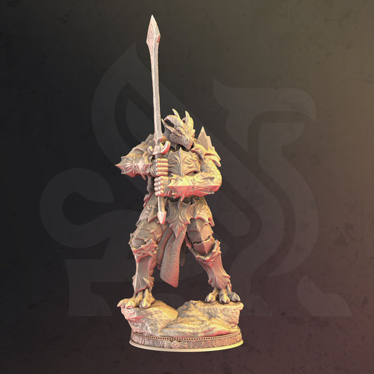 Draconic Longsword Warrior Knight Miniature 32mm Scale - Dragonborn Paladin by DM Stash