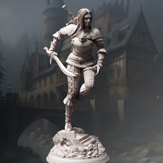 Rogue Female Monster Slayer Warrior Miniature 32mm Scale - Young Master Bloodhunter by DM Stash