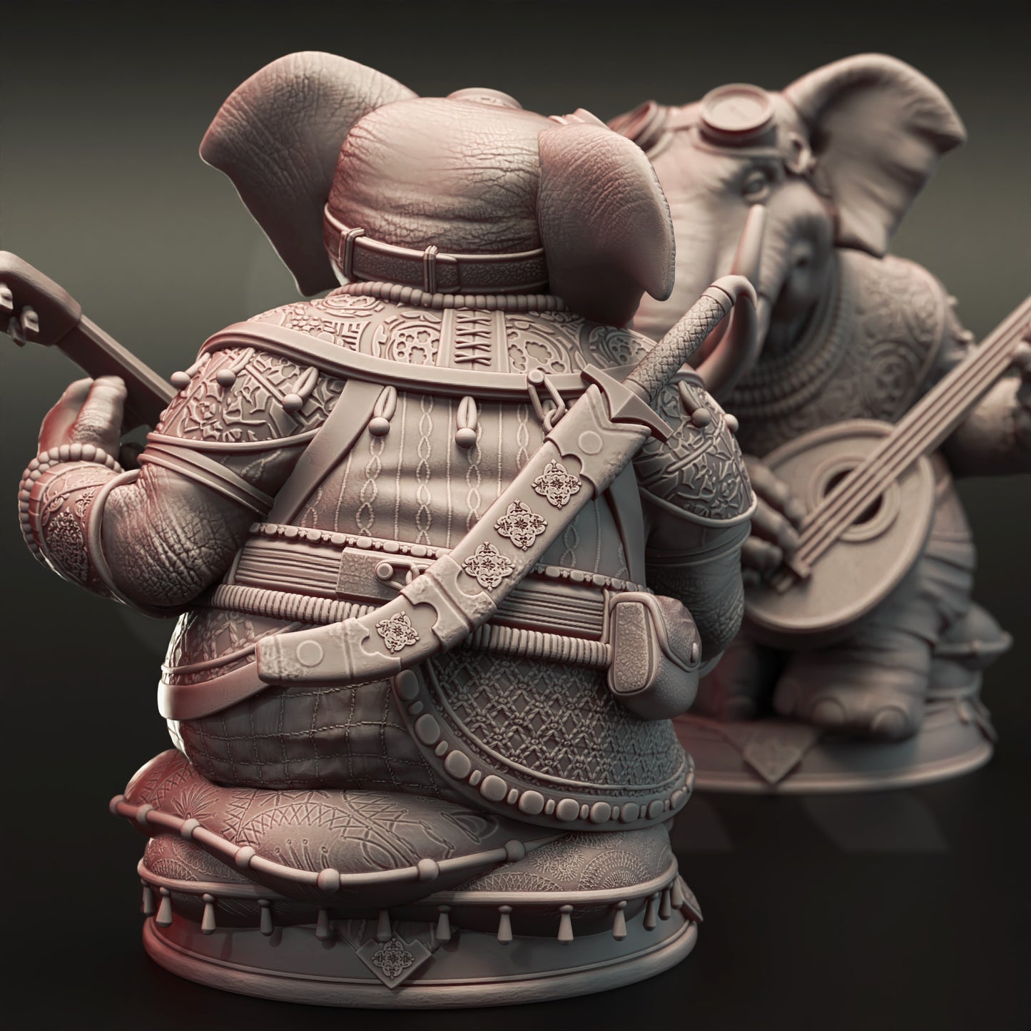 Elephant Beastrace Lute Bard Miniature 32mm Scale - Loxodon Bard by DM Stash