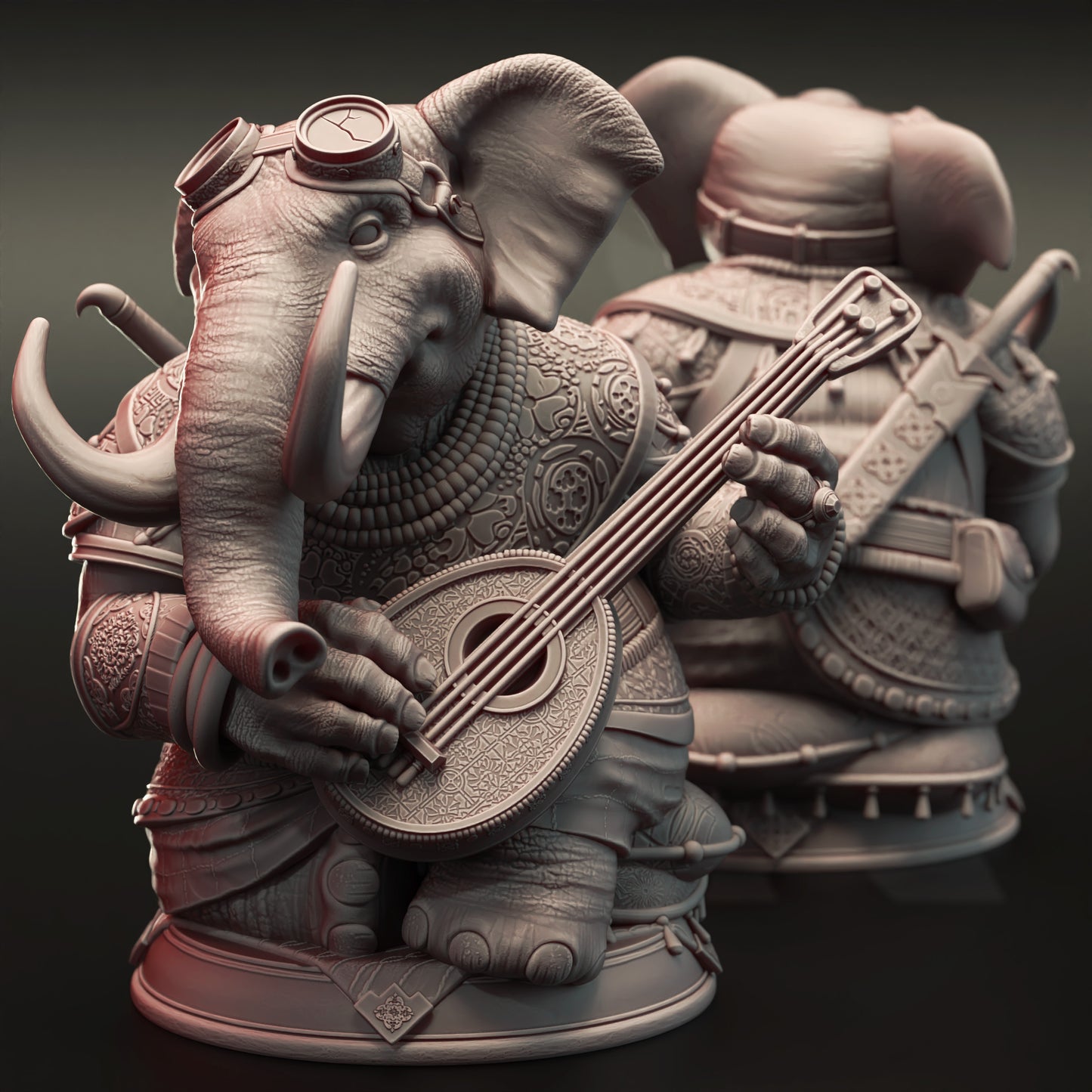 Elephant Beastrace Lute Bard Miniature 32mm Scale - Loxodon Bard by DM Stash