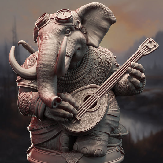 Elephant Beastrace Lute Bard Miniature 32mm Scale - Loxodon Bard by DM Stash