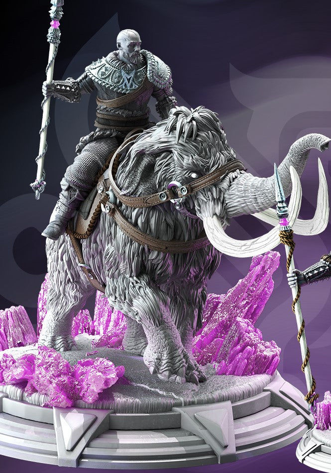 Mounted Nordic Warrior Nomadic Caveman 32mm Scale - Goliath Mammoth Rider by DM Stash