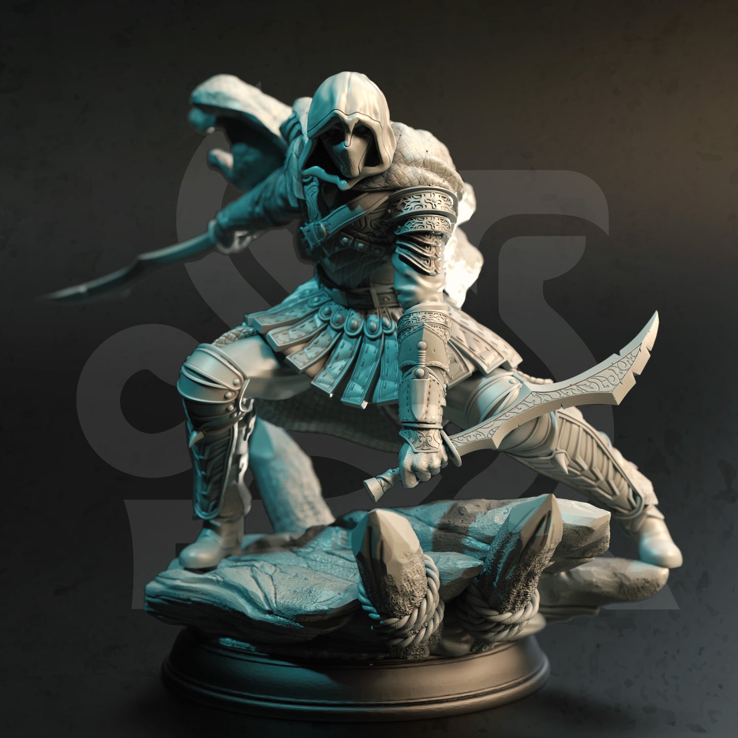 Cloaked Villain Dual Blade Human Elf Warrior 32mm Scale - Master Assassin Rogue by DM Stash