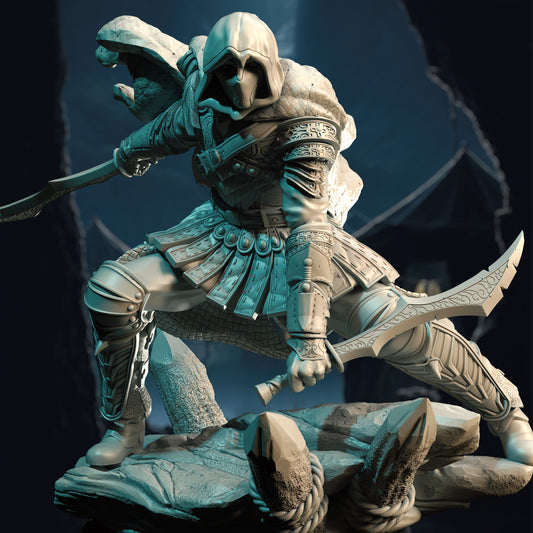 Cloaked Villain Dual Blade Human Elf Warrior 32mm Scale - Master Assassin Rogue by DM Stash